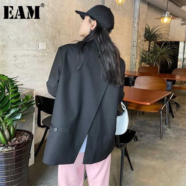 

[eam] women black back slit big size blazer lapel long sleeve loose fit jacket fashion spring autumn 1de1412 211122, White;black