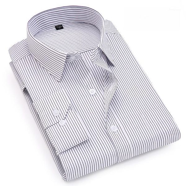 

plus size 7xl men's striped social shirts long sleeve turndown collar regular fit easy care pocket business male dress, White;black