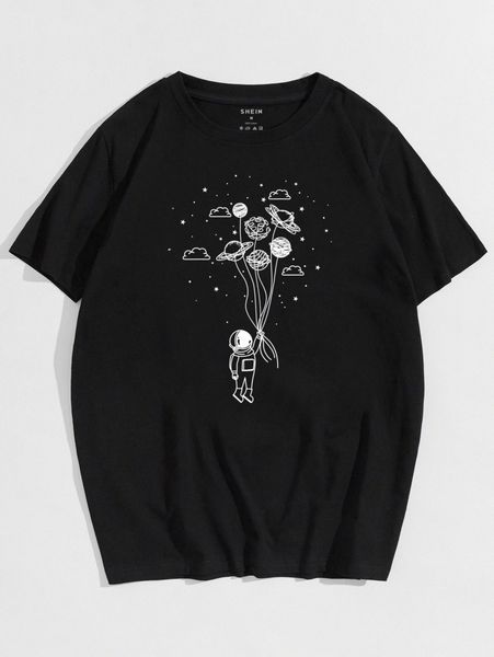 

men planet & astronaut print tee p4c7#, White;black