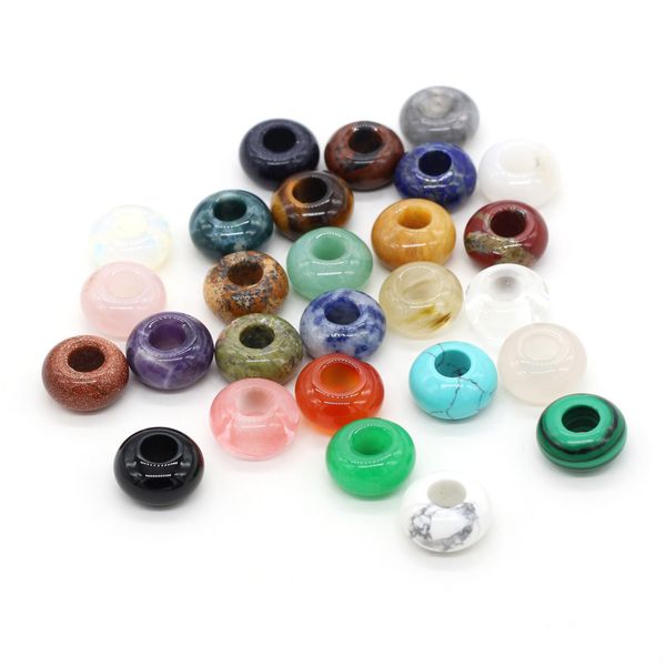 

loose natural crystal semi-preciou big hole stone wheel seven chakras stone cabochons jewelry accessory 7x14mm, 6mm hole, Black