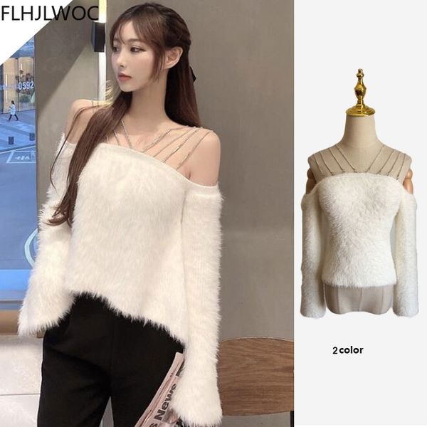 

women's sweaters korea chic women fashion lazy style loose bling suspender white knitted pullovers jumpers off shoulder, White;black