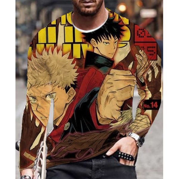 

jujutsu kaisen red hair pattern men's 3d printing t-shirt visual impact party round neck long sleeve designer plus size printing daily, White;black