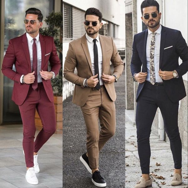 Tuxedos de casamento da Borgonha elegantes ternos masculinos Slim Fit Peaked Lapeel baestman Groomsmen Groomsmen Dinner Business Designs de negócios de duas peças (jaqueta+calça) B2021