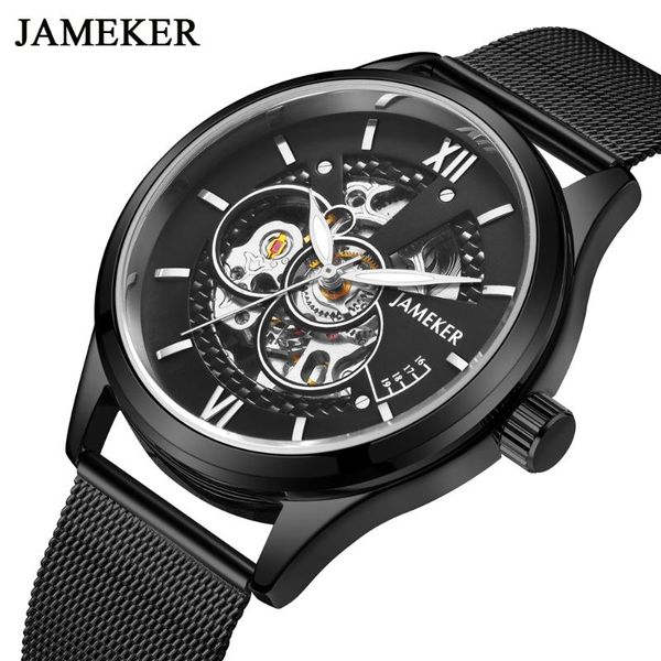 

automatic watch men luxury brand black stainless steel mesh fashion waterproof skeleton mechanical wristwatches 2021, Slivery;brown