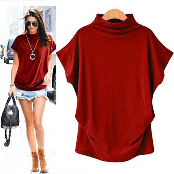 

femme plus size solid girl clothing fashion women casual turtleneck short sleeve cotton blouse shirt lw women's blouses & shirts, White