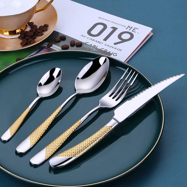 

dinnerware sets full tableware for kitchen cutlery set stainless steel gold dinner fork spoon knife silverware kit drop