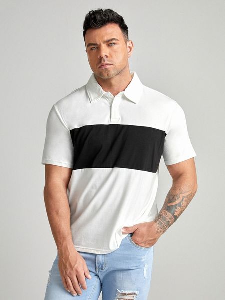 

extended sizes men color block polo shirt b7rs#, White;black