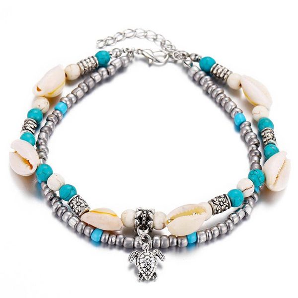 

anklets 2021 vintage tortoise shell beads for women multi layer anklet leg bracelet bohemian beach ankle chain jewelry gift, Red;blue