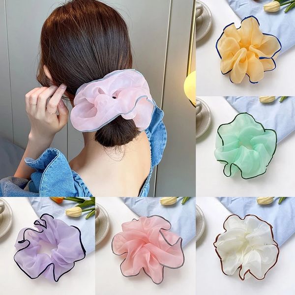 

large hair ring fashion ponytail accessories ponytail holder hair rope elastic hair band rubber oversized mesh scrunchies organza head tool, Golden;silver