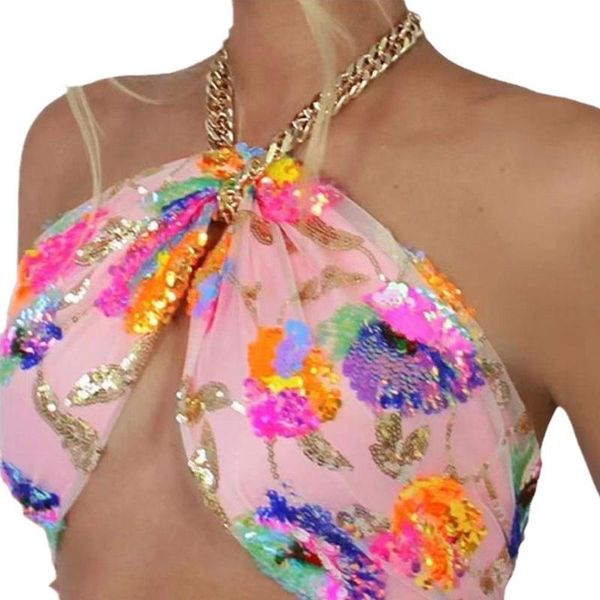 

women's tanks & camis summer vintage sling color sequin embroidered tube crop women backles party strap halter tee slim streetwear, White