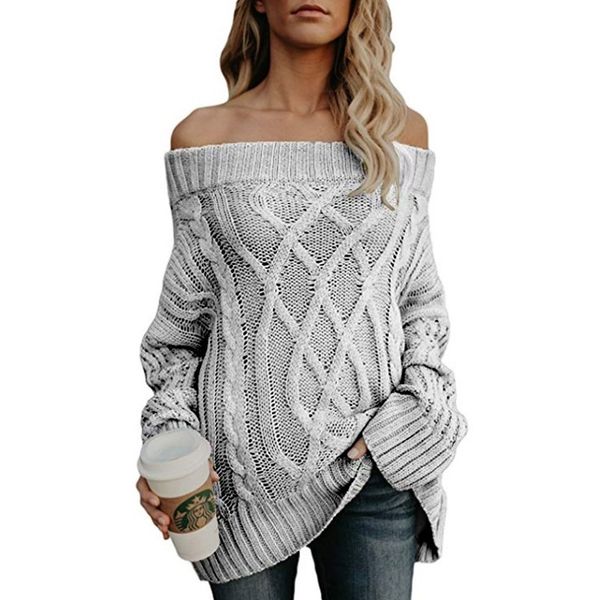 

women's slash neck long sweater hollow out coarse cable knit oversized s autumn winter warm fluffy women 210603, White;black