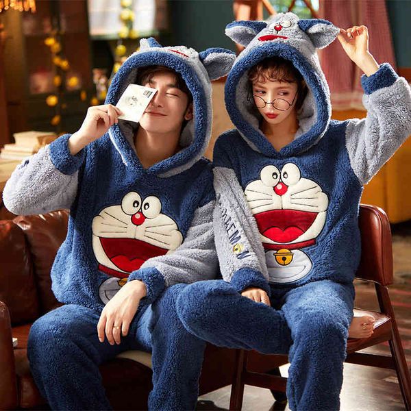 

set women's pajamas sleepwear couples winter thicken pyjamas women men cartoon squirrel korean lovers homewear soft warm pijamas suit q, Black;red