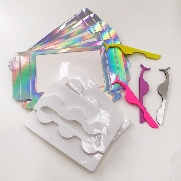 

holographic pink lash box with tweezer empty eyelash packaging without lashes1