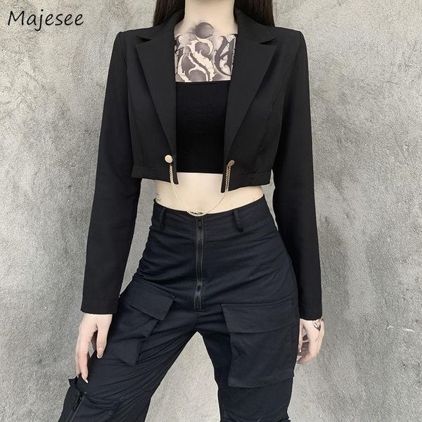

women's suits & blazers cropped women elegant solid long sleeve notched black stylish daily all-match autumn female clothing ulzzang de, White;black