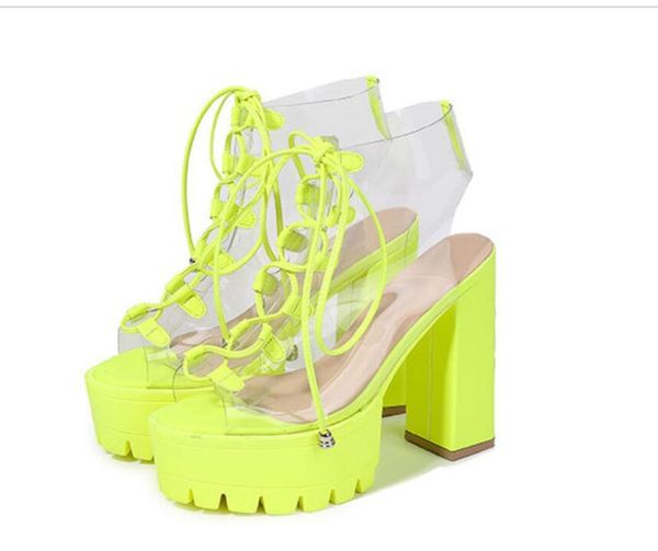 

sandals summer fashion design women transparent strange high heels ladies open toe shoes lace up, Black