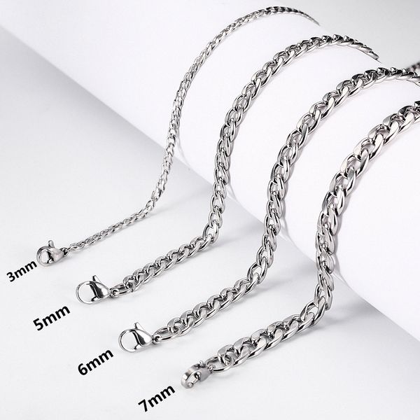 

stainless steel cuban link chain necklaces for women men long hip hop cuba necklace neck collar fashion jewelry gift accessories, Silver