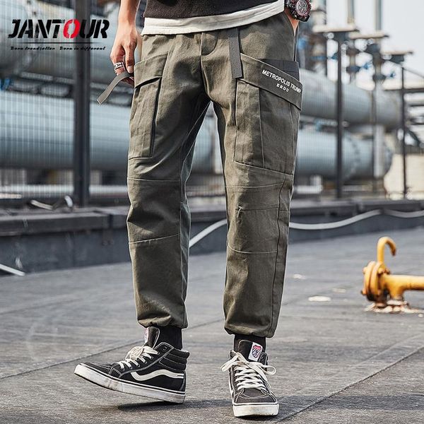 

cargo pants joggers men gray green harem multi-pocket ribbons man sweatpants pant elastic waist male trouser fashion black men's