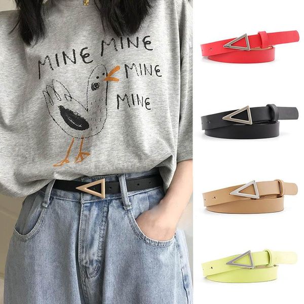 

belts fashion women leather thin belt silver triangle snap buckle waist strap personality retro decoration ladies dress jeans, Black;brown