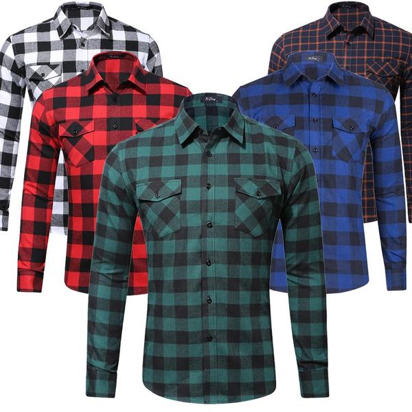 

men's casual shirts luclesam mens plaid flannel jacket men long sleeve button up check blouse camisa masculina xadrez, White;black