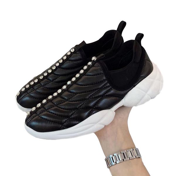 

sandals thick bottom casual shoes women flat round toe crystal rhinestone decor stretch sock lazy loafers spring comfort sneakers, Black