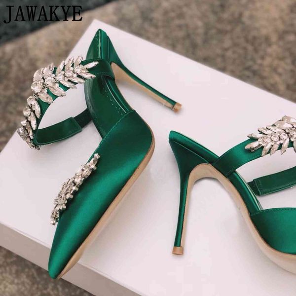 

dress shoes luxury crystal high heels elegant pointed toe formal party white pink satin mules brand wedding women 04wy, Black