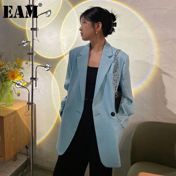 

women's suits & blazers [eam] women blue plaid casual big size blazer lapel long sleeve loose fit jacket fashion tide spring autumn 202, White;black