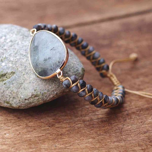 

natural stones labradorite boho friendship women man handmade string braided yoga charm wrap bracelet bangle, Red;brown