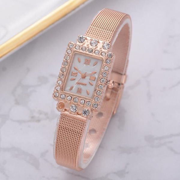 

wristwatches 2021 women stainless steel mesh quartz watches lady waterproof rose gold slim leather square clock montres femme, Slivery;brown