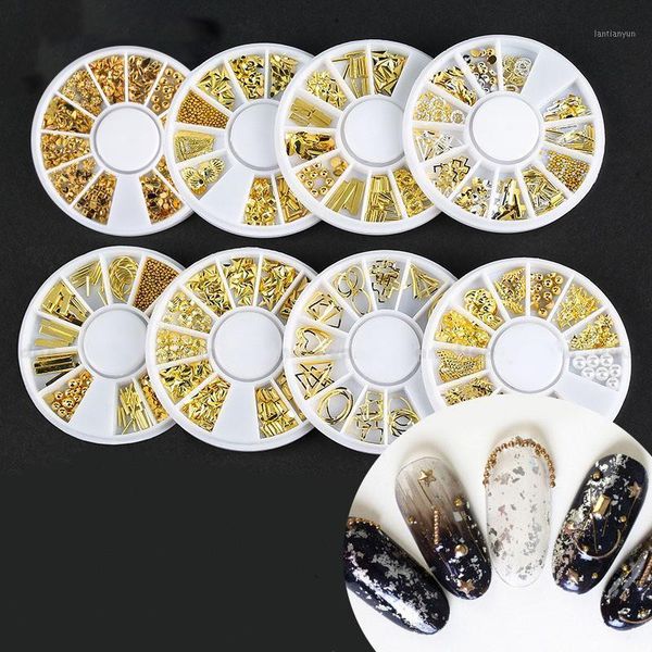 

grid nail art decorations charms jewelry metal star moon gem pearl golden sticker supplies ornament tslm11