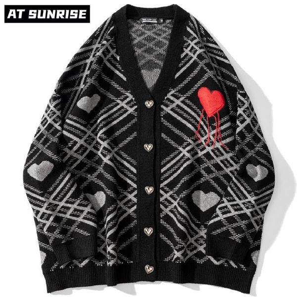 

men's sweaters men hip hop streetwear harajuku heart button sweater couples retro knitted winter cotton cardigan unisex, White;black