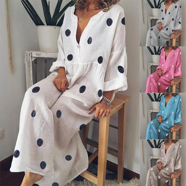 

women's jumpsuits & rompers summer 2021 v-neck-long sleeve wave dot print big size white khaki gray rose red sky blue jumpsuit, Black;white