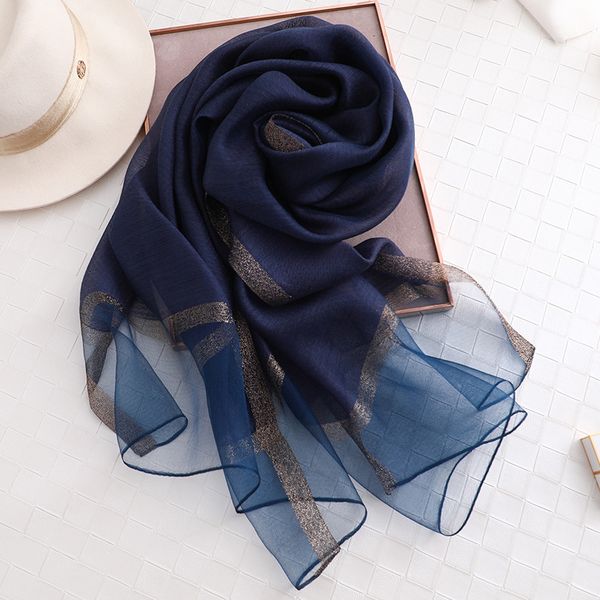 

designer 2021 solid silk scarf women scarves shawls and wraps pashmina muslim chiffon hijab foulard femme beach stoles bandana, Blue;gray