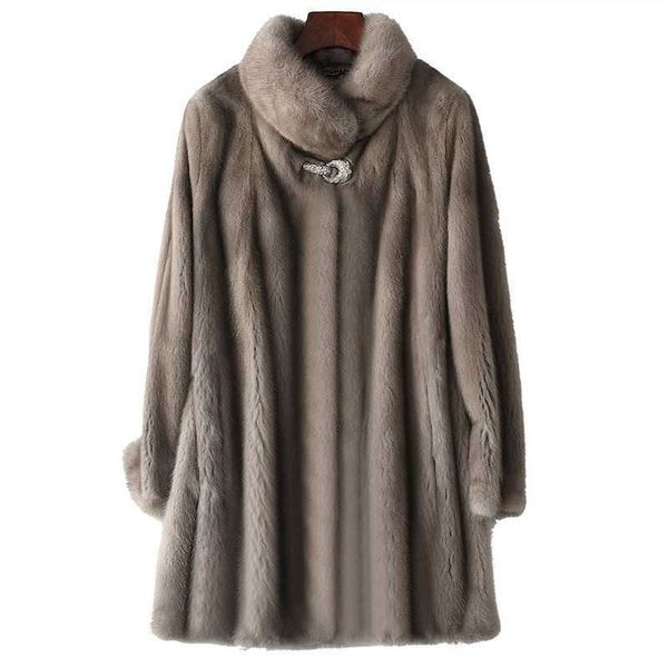 

women's fur & faux 2021 100% natural mink coat real long round collar is, Black