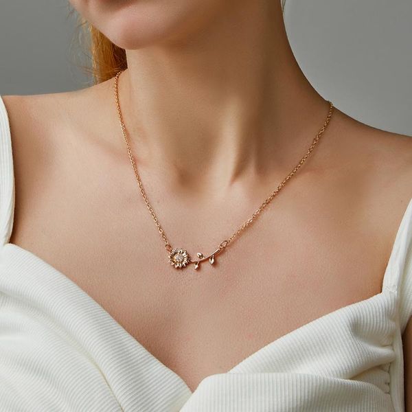 

pendant necklaces you are my sunshine sunflower for women rose gold silver color long chain sun flower female alloy necklace