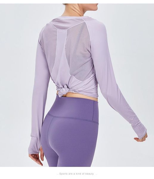

yoga outfit long sleeve sports t-shirt women's mesh stitching breathable running fitness sportswear gym shirts