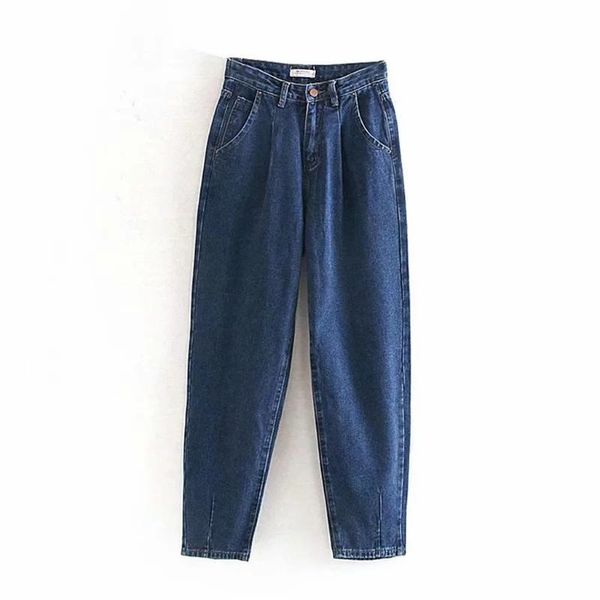 

jeans woman loose casual harem pants boyfriends mom streetwear denim women pleated trousers slouchy femme women's, Blue
