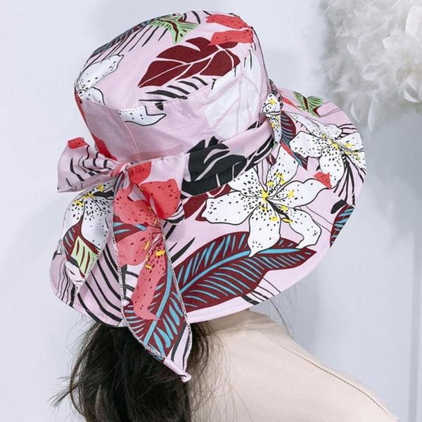 

flower printing summer sun hats for women foldable hat large brim caps anti-uv bucket chapeau femme wide, Blue;gray