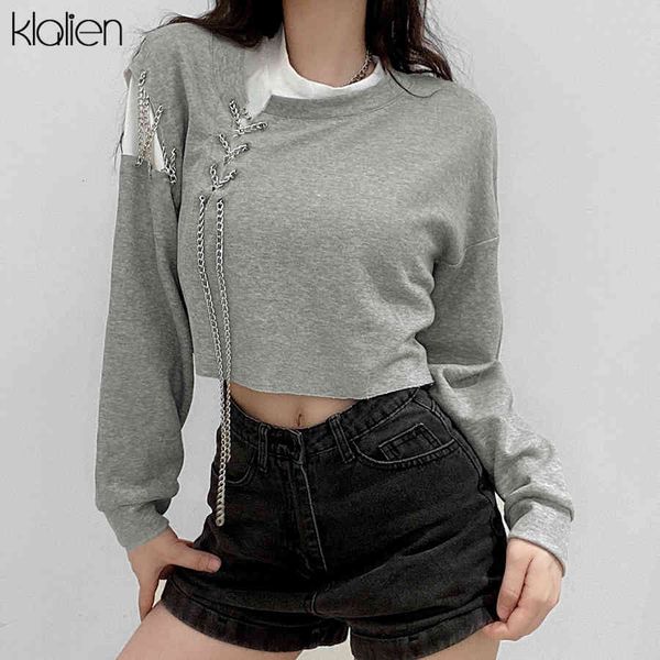 

t shirt fashion casual high street cool long sleeve o neck patchwork female 2021 spring new loose soft cotton t shirt, White