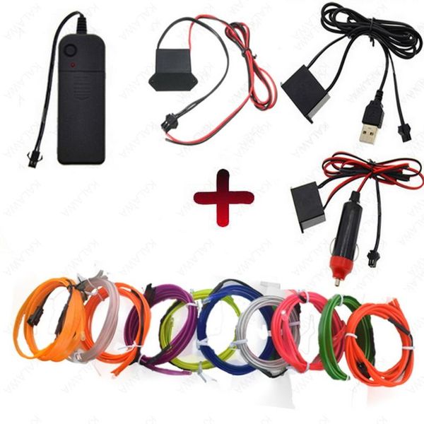 

car headlights flexible neon led el wire light 1-5m rope tape cable strip waterproof sewing edge styling tube usb 12v 5v 3v flex