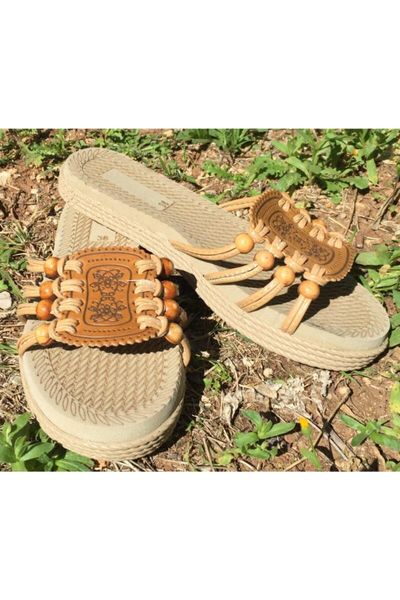 

women's brown beads detail summer slippers, Black