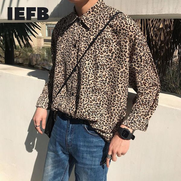 

men's wear fashin leopard print long sleeve shirt 2021 spring summer korean loose oversize blouse for male 9y6099 casual shirts, White;black