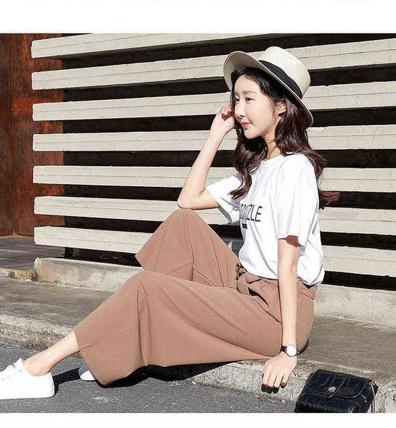 

women's leggings ice silk chiffon wide leg pant's spring and autumn seven point thin high waist versatile drop casual pants in 202, Black