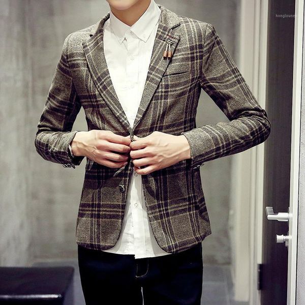 

british men's plaid suit spring tide korean wool single casual jacket singer costumes clothing. suits & blazers, White;black