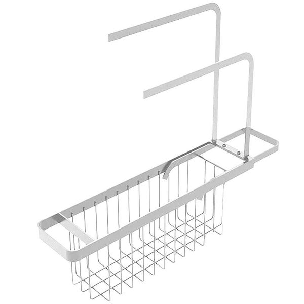 

adjustable carbon sink drain rack sponge soap basket holder with towel for home kitchen storage & organization
