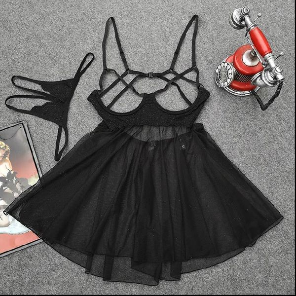 

open chest babydoll womens sleepwears lingerie dress suspender nightdress lace mesh seductive nightgown sleepwear night, Black;red