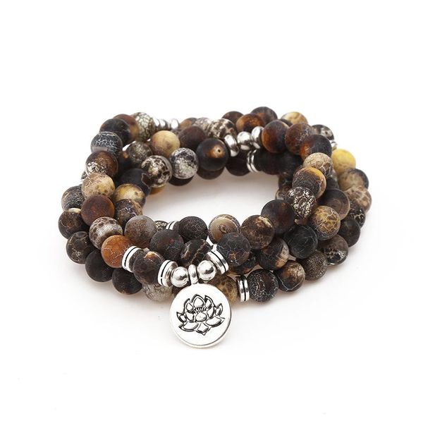 

beaded, strands buddhist 108 natural retro onyx bracelet lotus pedant chakra or necklace yoga fashion female male jewelry, Black