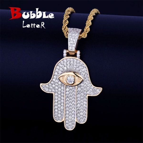 

iced hand pendant necklace gold color cubic zircon men's hip hop jewelry 210721, Silver