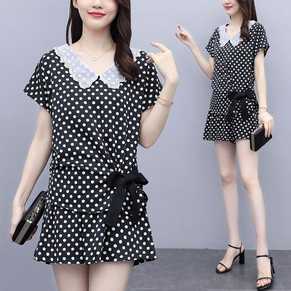 

women's tracksuits large size fashion two piece set polka dot and shorts survetement femme 2 summer costumes for women sets clothes, Gray