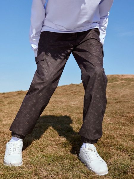 

romwe guys paisley cargo pants 97ls#, Black