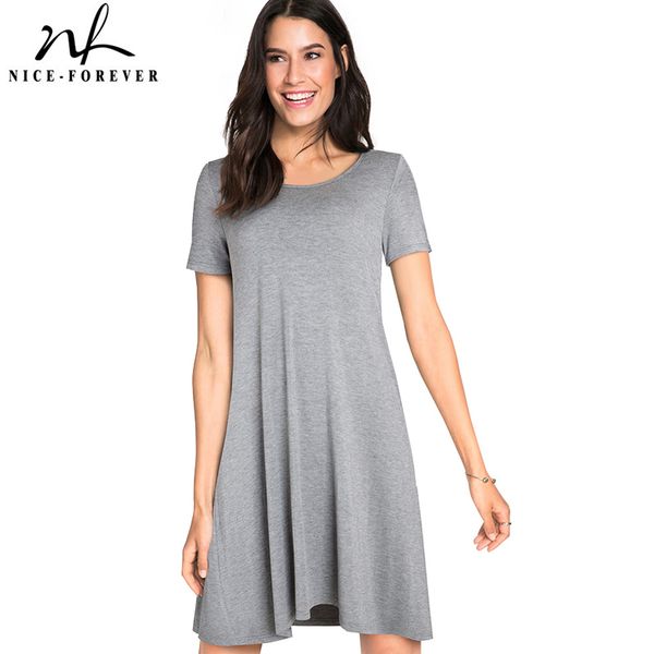

nice-forever casual solid color with back cross shift dresses summer straight loose women dress a147 210419, White
